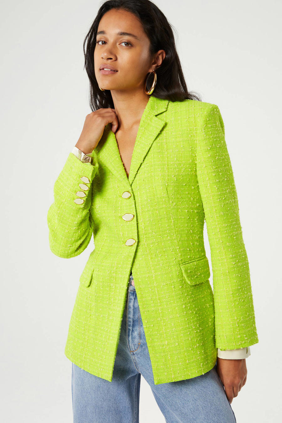 Clearlove Business Jersey Blazer voor Dames, Elegant, Sportief, Getailleerd, Blazer met 3/4 Mouwen, Dames Gehrock, wit, XL