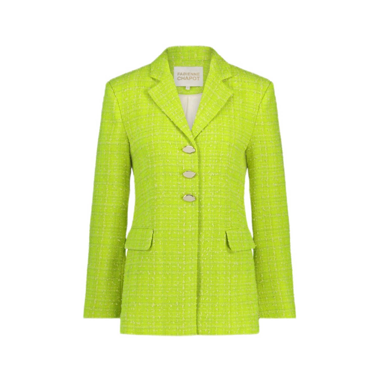 Fabienne Chapot tweed getailleerde blazer Cher limegroen