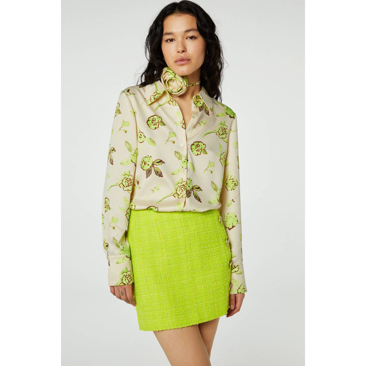 Fabienne Chapot tweed mini rok Dionne limegroen