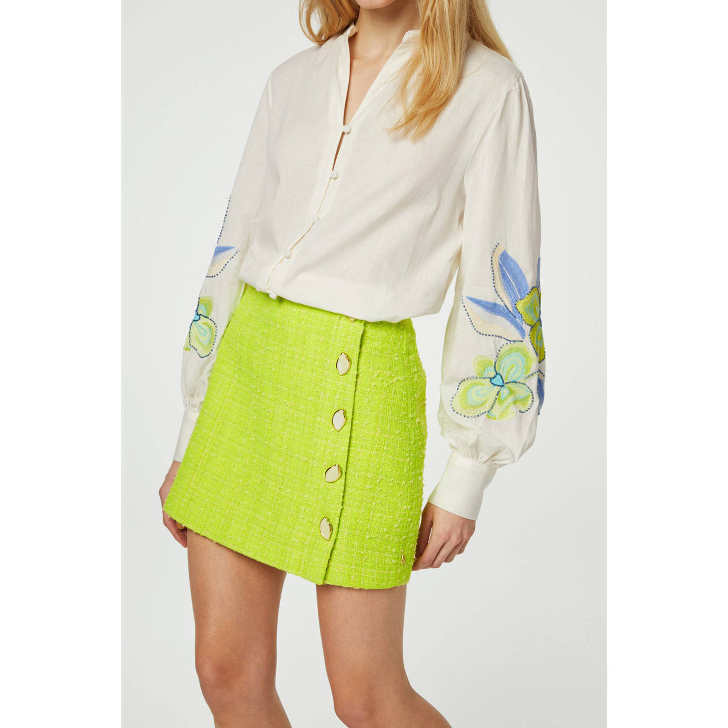 Fabienne Chapot tweed mini rok Dionne limegroen