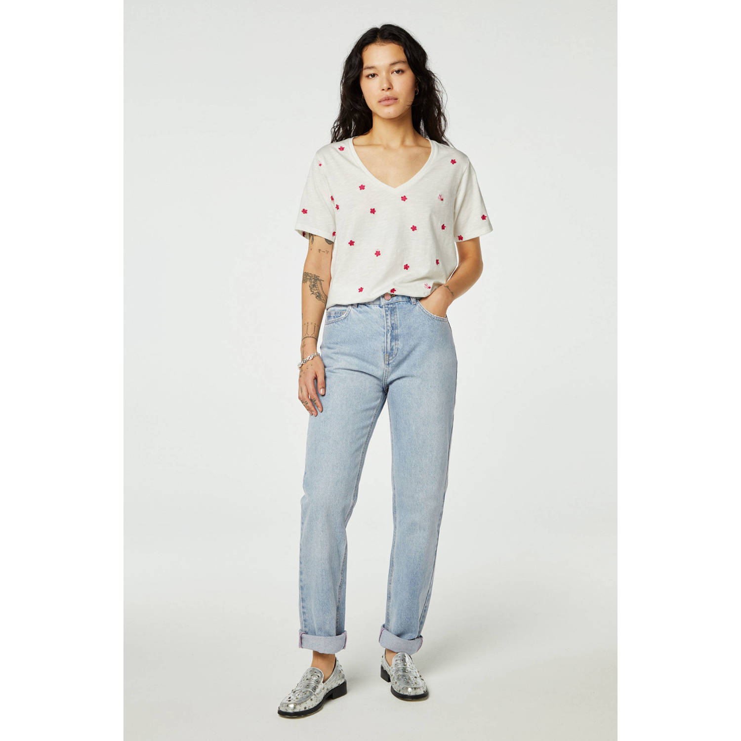 Fabienne Chapot gebloemd T-shirt Phill creme roze