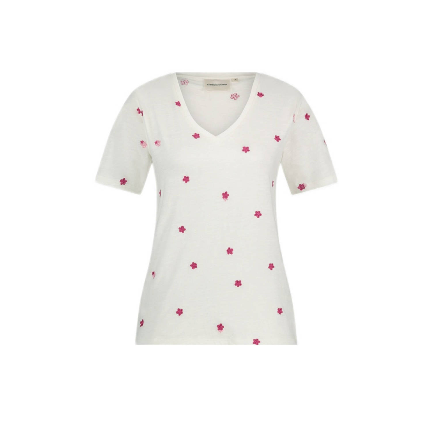 FABIENNE CHAPOT Dames Tops & T-shirts Phill V-neck Pink Flower T-shirt Ecru