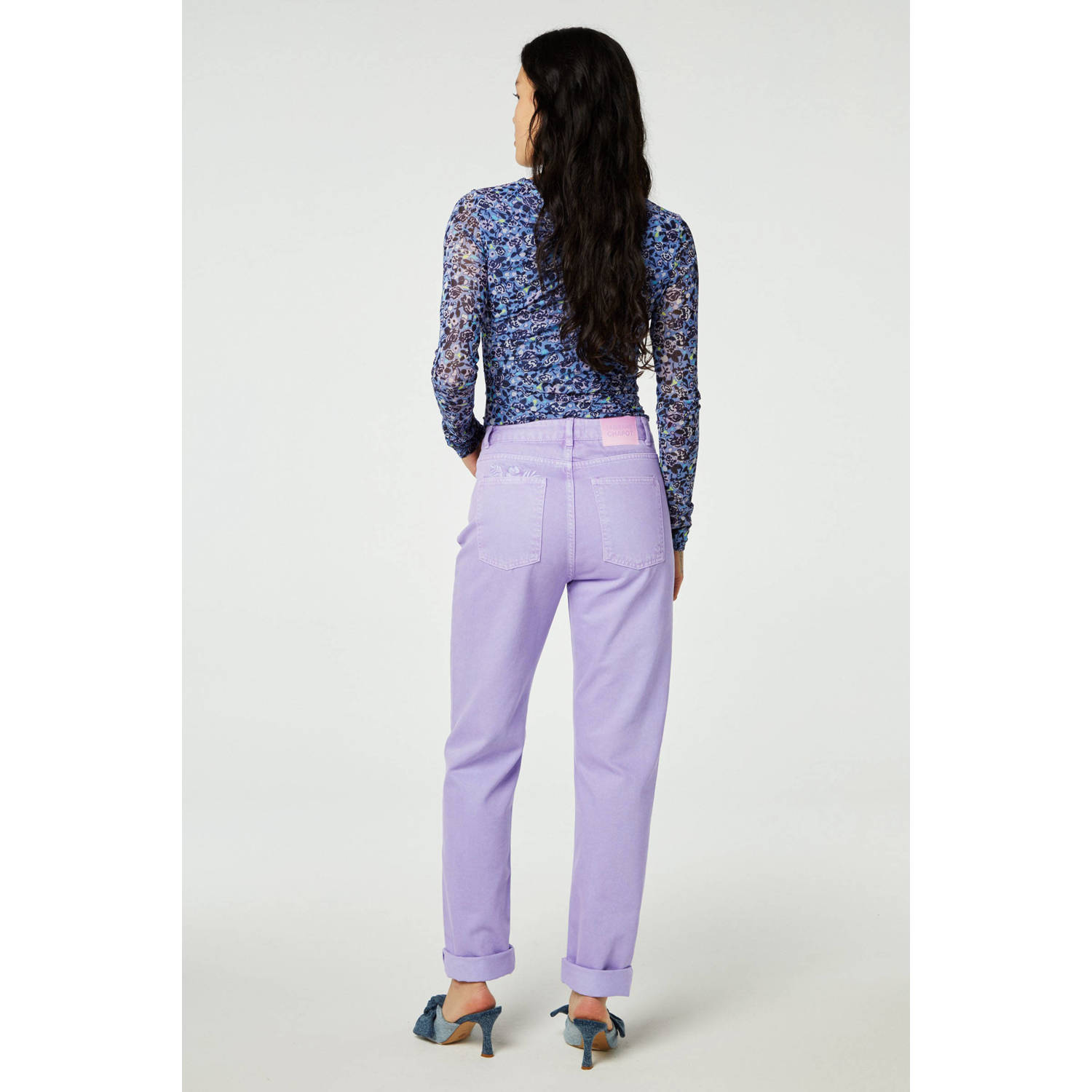 Fabienne Chapot top Kasia met all over print en plooien blauw paars zwart