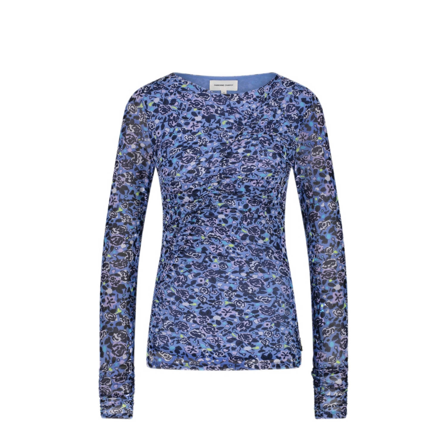 Fabienne Chapot top Kasia met all over print en plooien blauw paars zwart