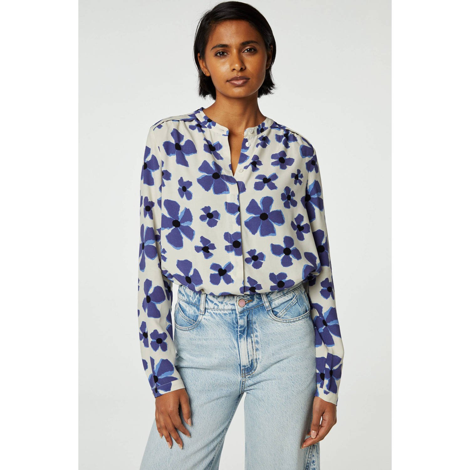Fabienne Chapot gebloemde blouse Sunset blauw creme