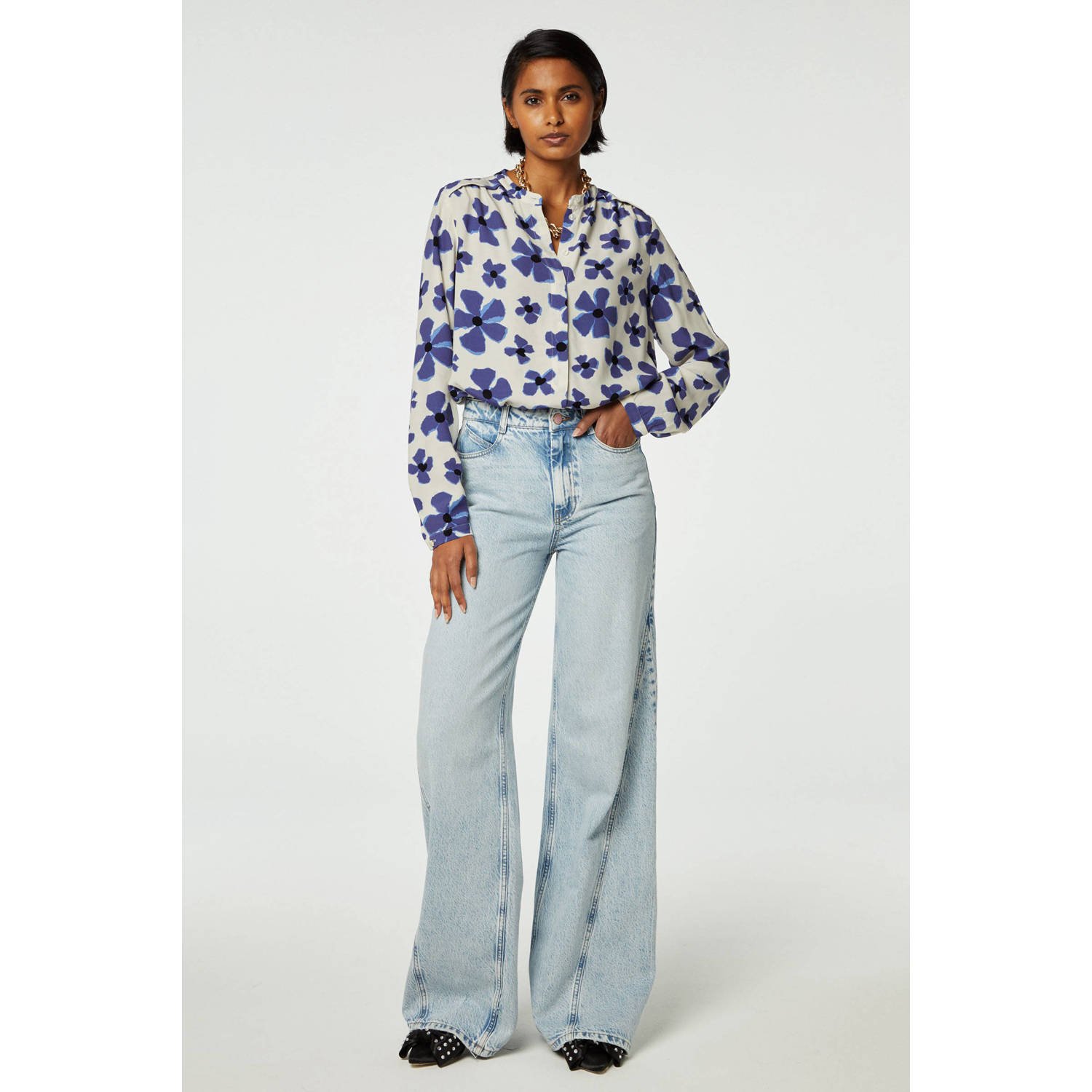 Fabienne Chapot gebloemde blouse Sunset blauw creme