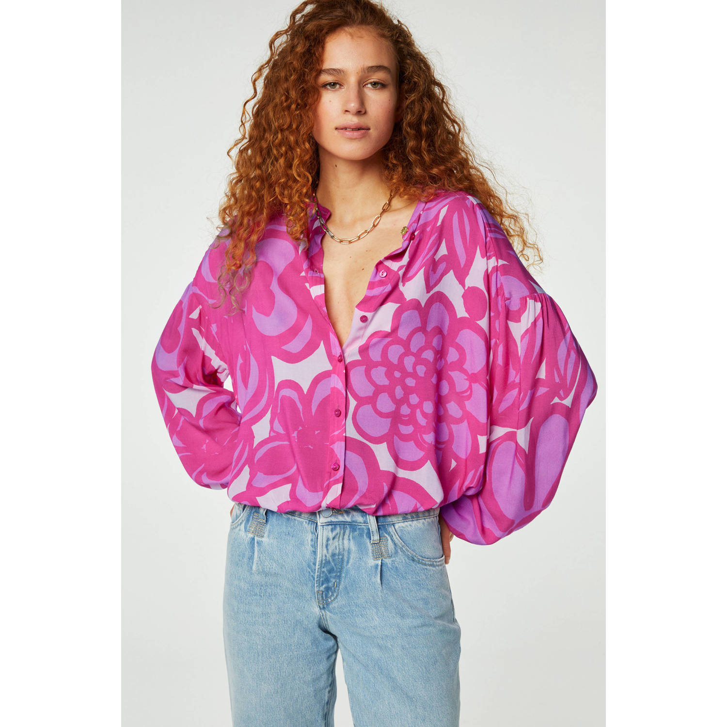 Fabienne Chapot blouse Lexi met all over print roze donkerroze
