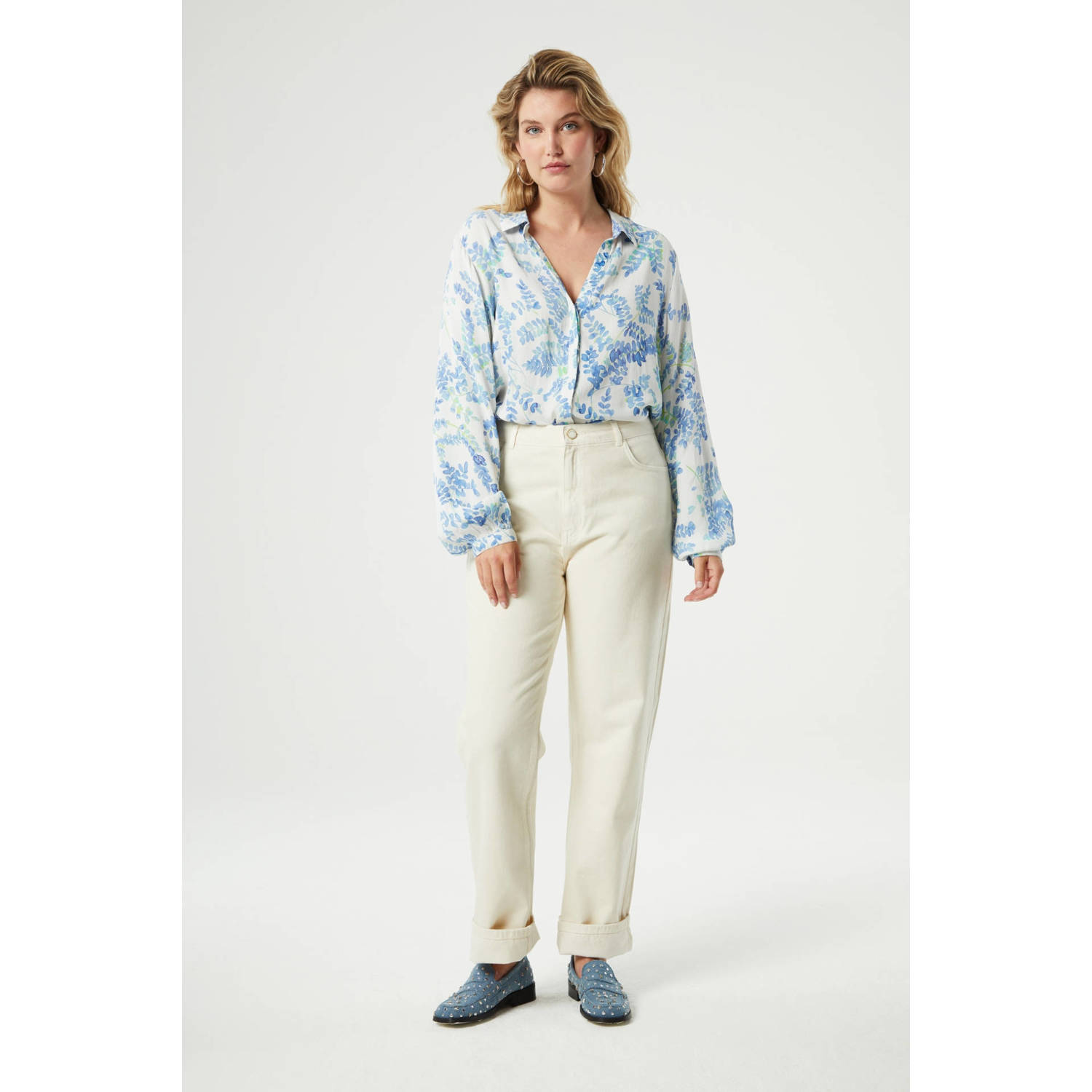 Fabienne Chapot blouse Liv met all over print blauw wit groen
