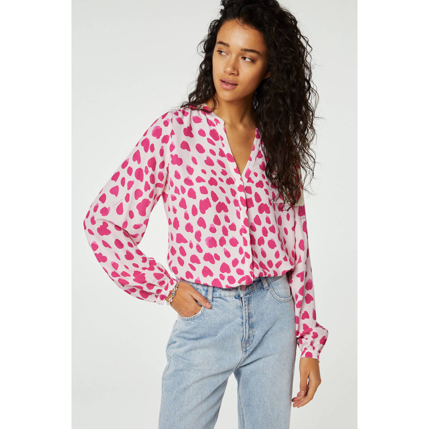 Fabienne Chapot blouse Frida met stippen roze creme