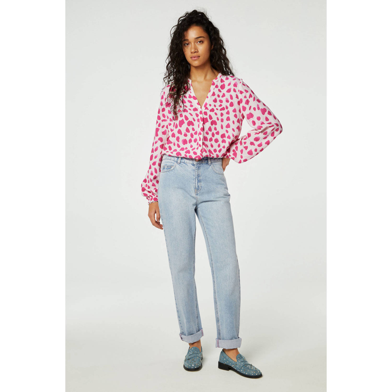Fabienne Chapot blouse Frida met stippen roze creme