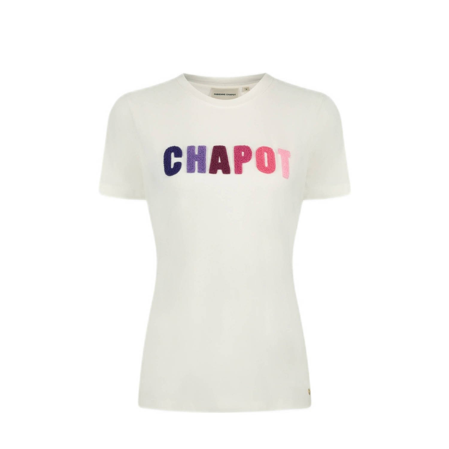 Fabienne Chapot T-shirt Terry met ingebreid patroon creme roze paars