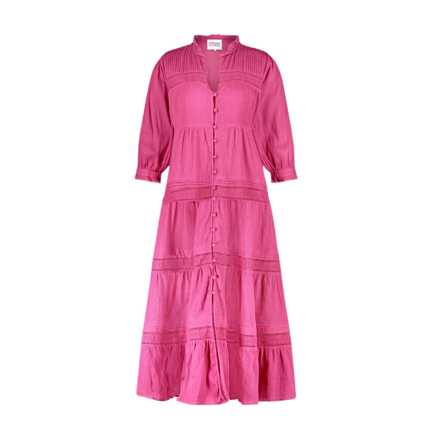 Fabienne Chapot Hot Pink Maxi Jurk met Pofmouwen Pink Dames