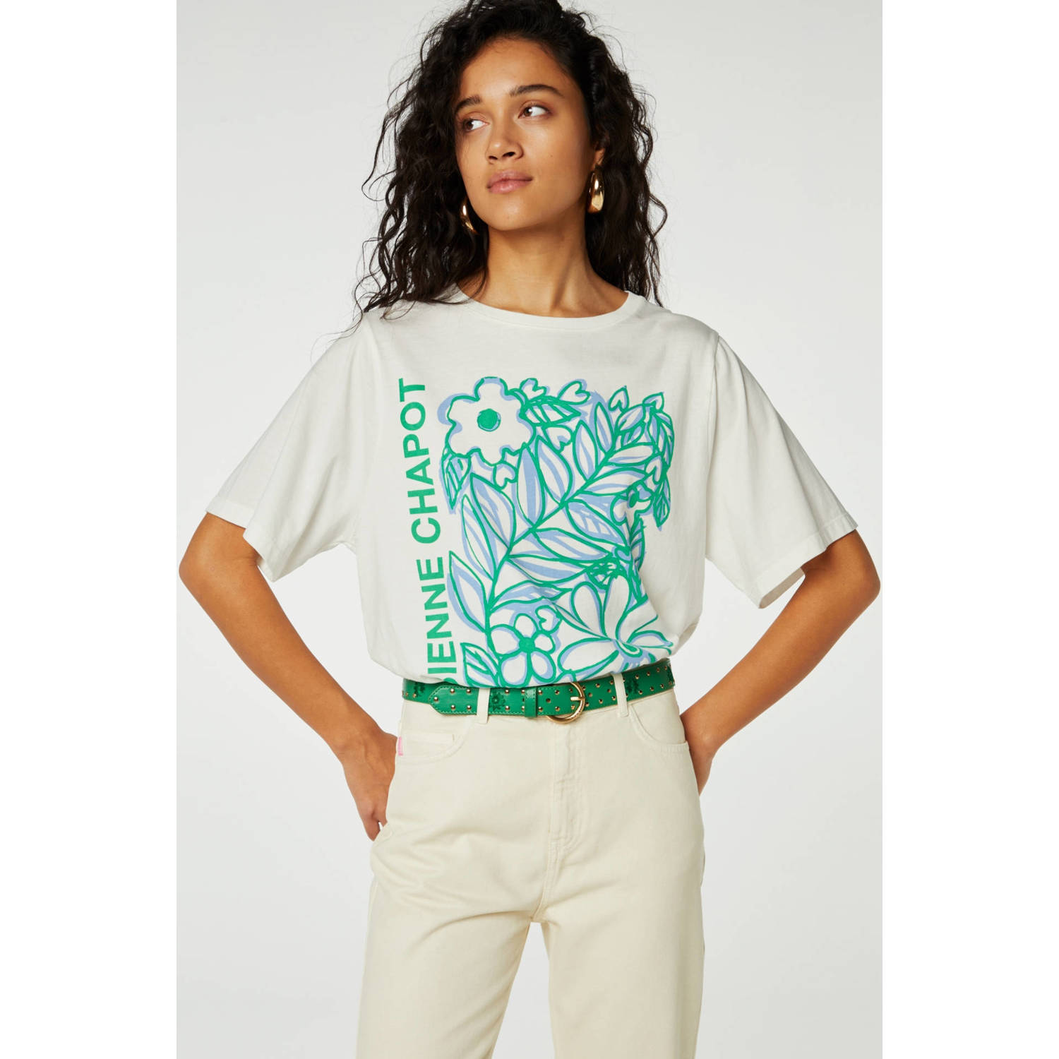 Fabienne Chapot T-shirt met printopdruk wit groen blauw