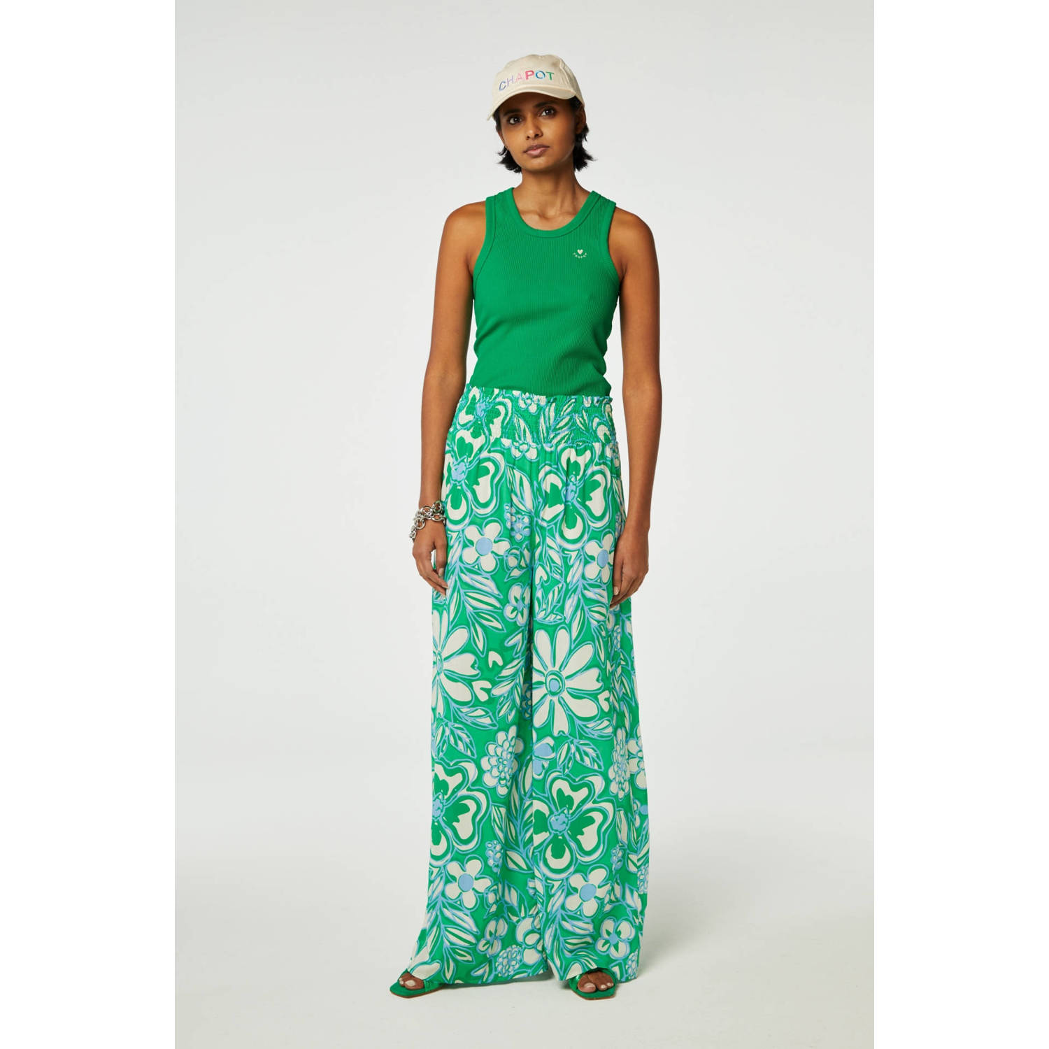Fabienne Chapot wide leg broek met all over print groen crème
