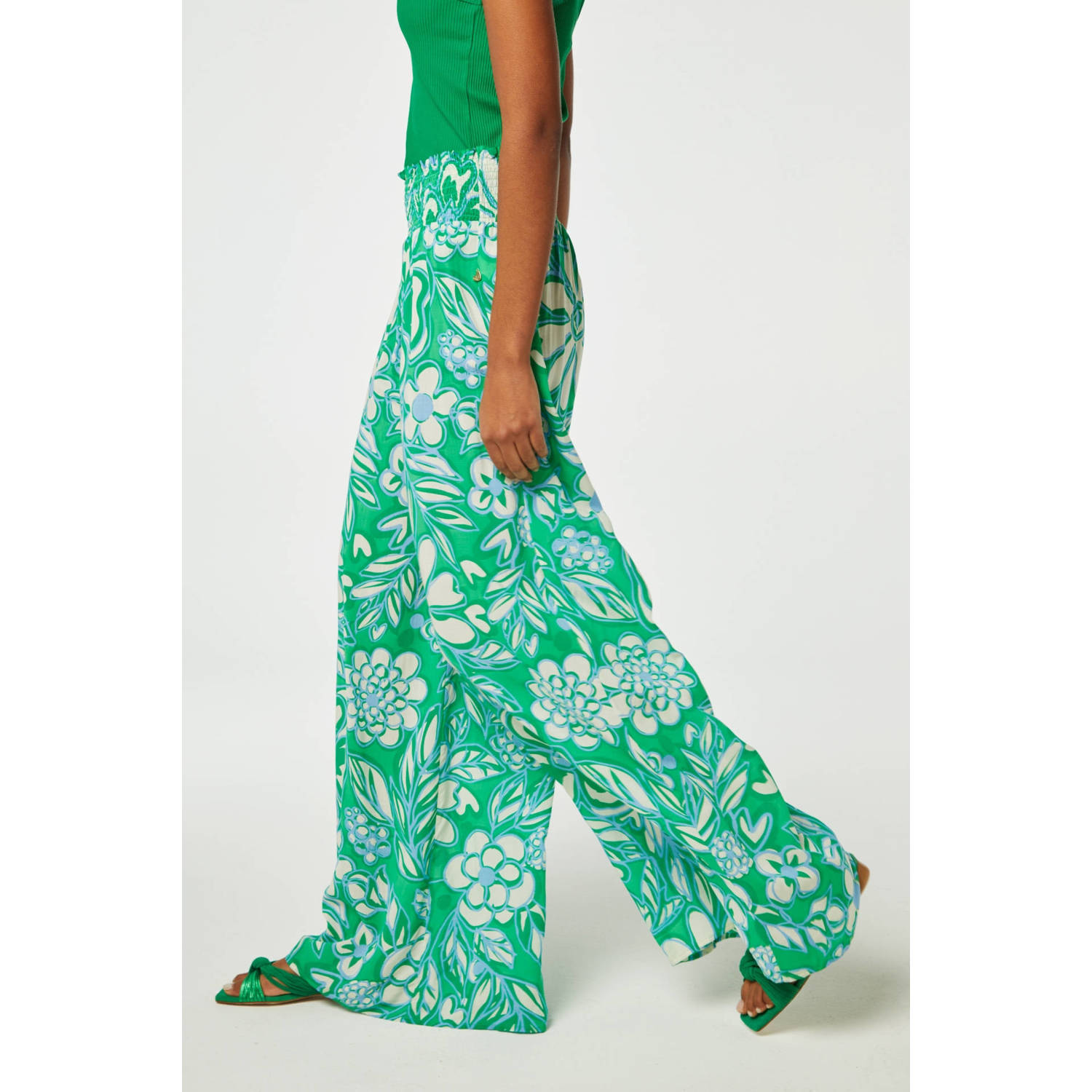 Fabienne Chapot wide leg broek met all over print groen crème