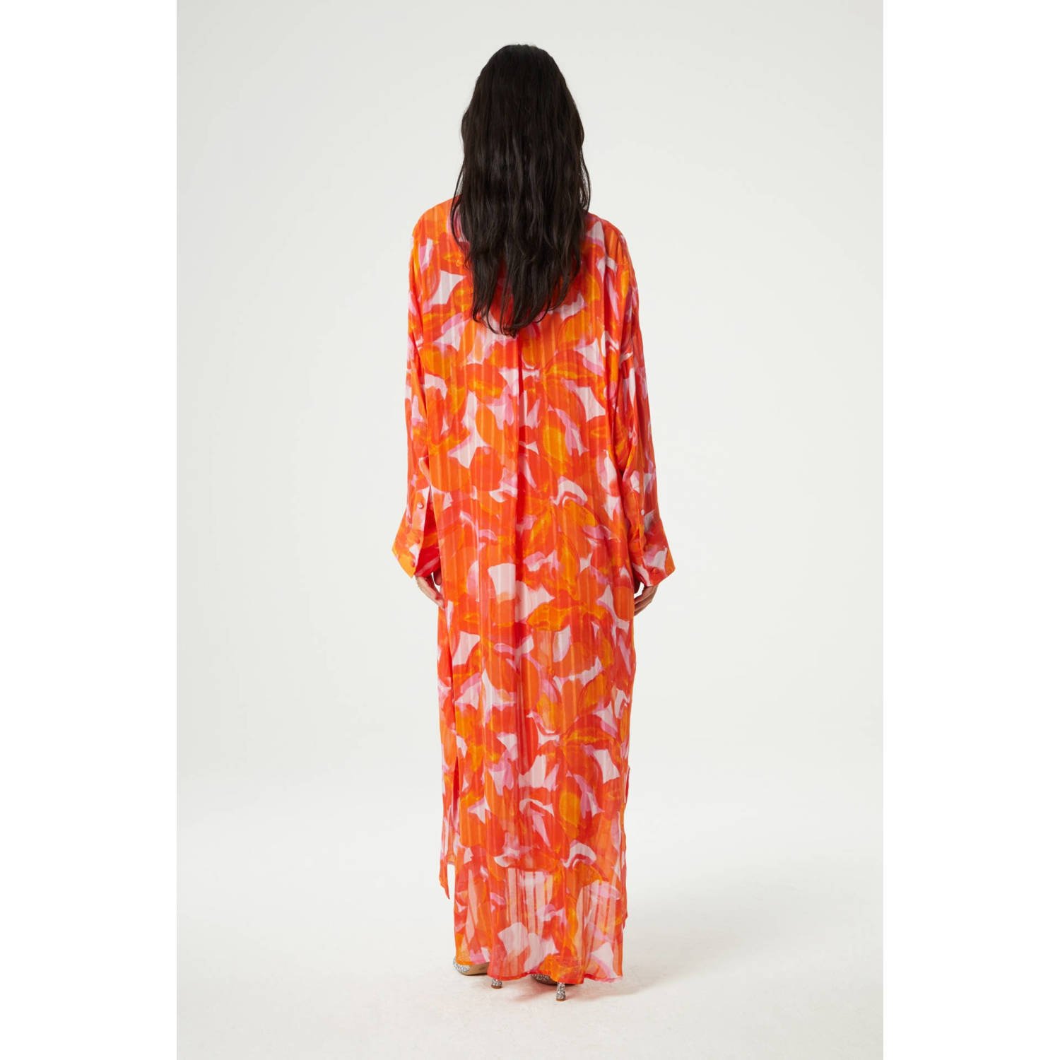 Fabienne Chapot maxi blousejurk met all over print oranje roze geel