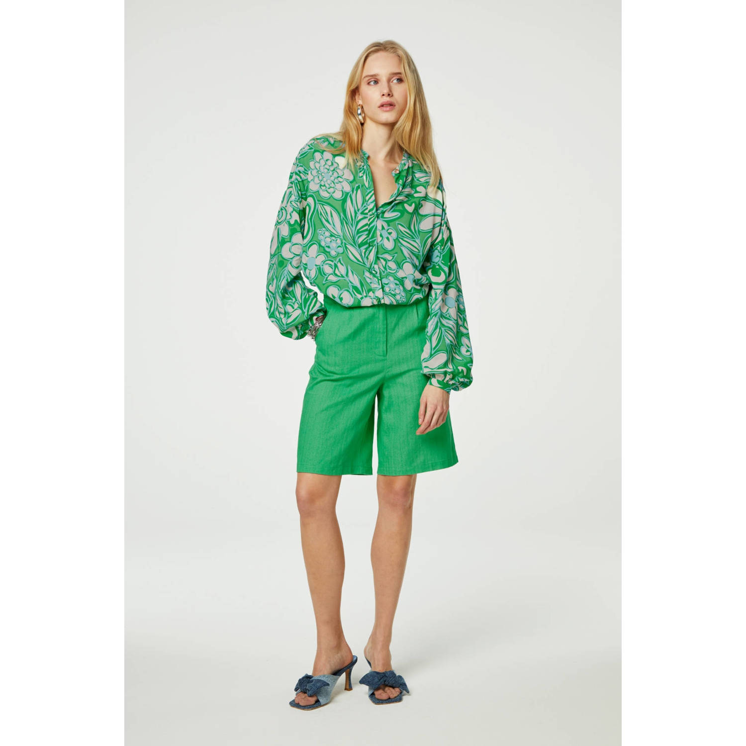 Fabienne Chapot blouse met all over print groen crème