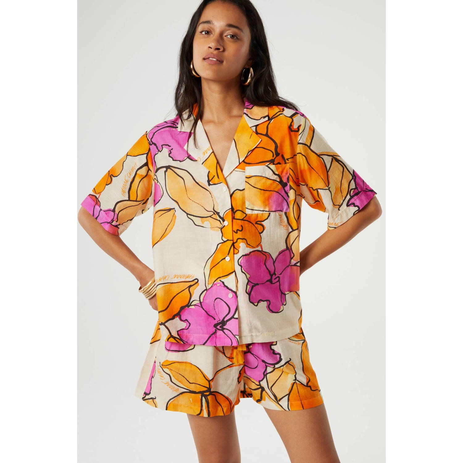 Fabienne Chapot blouse met all over print roze oranje