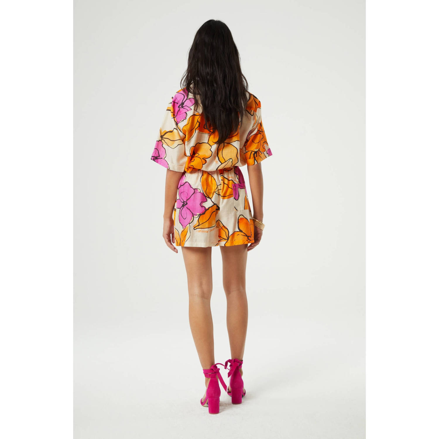 Fabienne Chapot blouse met all over print roze oranje