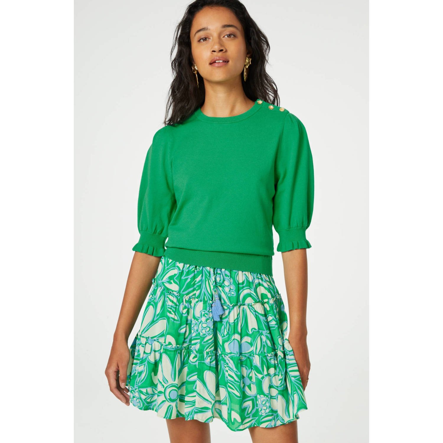 Fabienne Chapot Bloemen Pullover met 3 4 Mouwen Green Dames