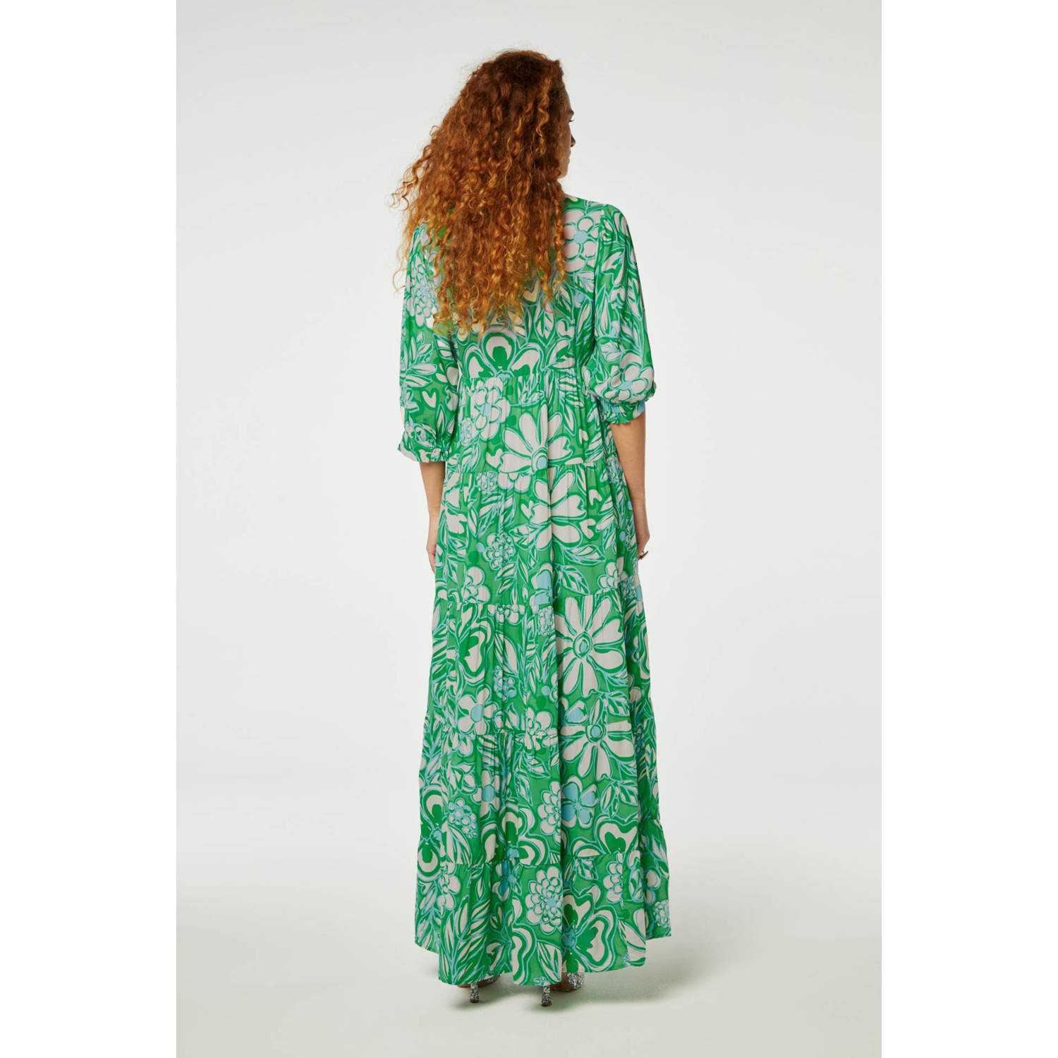 Fabienne Chapot Maxi Jurk met Borduursel en Pofmouwen Green Dames