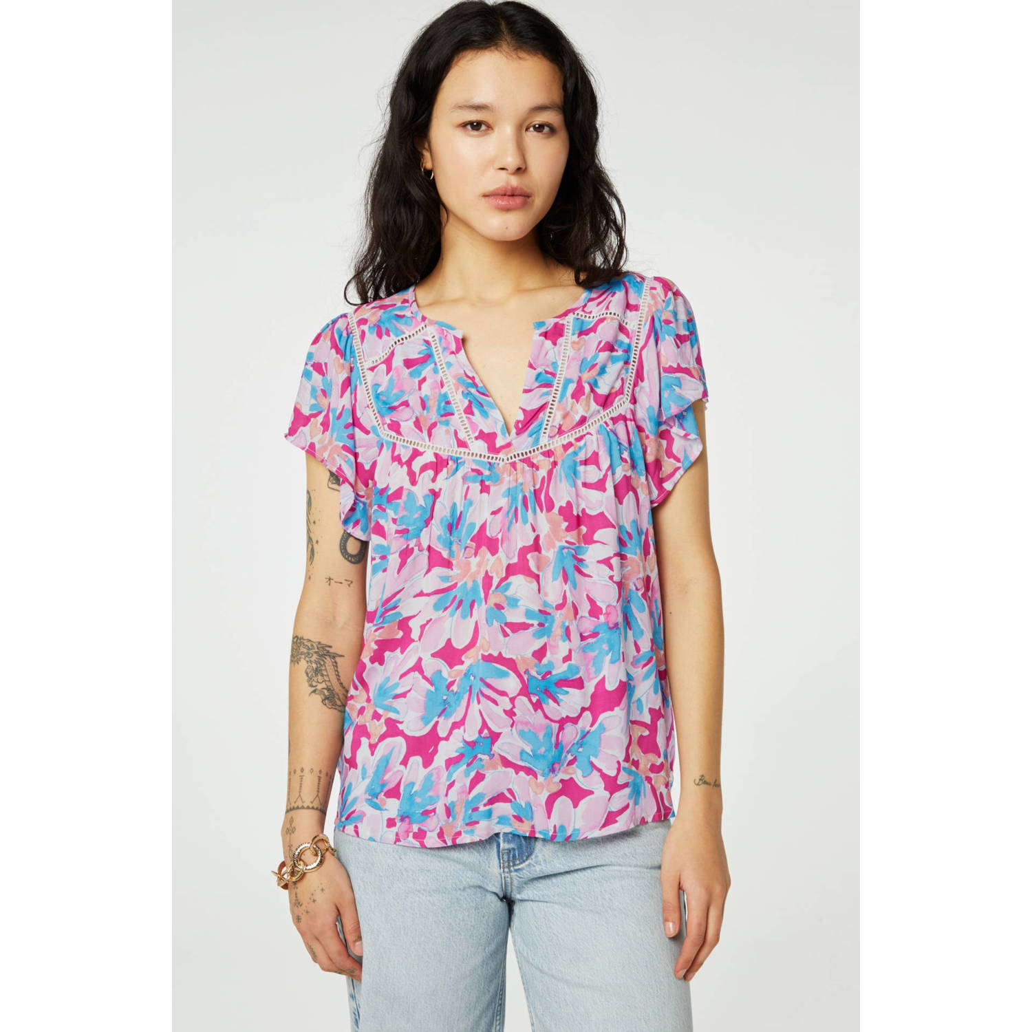 Fabienne Chapot gebloemde top roze lichtroze blauw