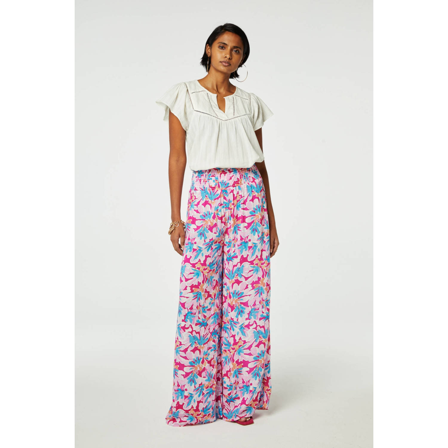 Fabienne Chapot gebloemde wide leg broek roze lichtroze blauw