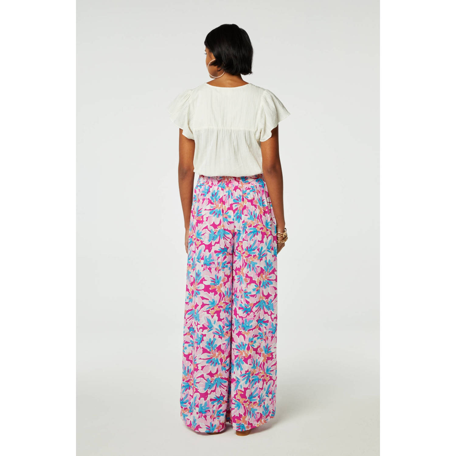 Fabienne Chapot gebloemde wide leg broek roze lichtroze blauw