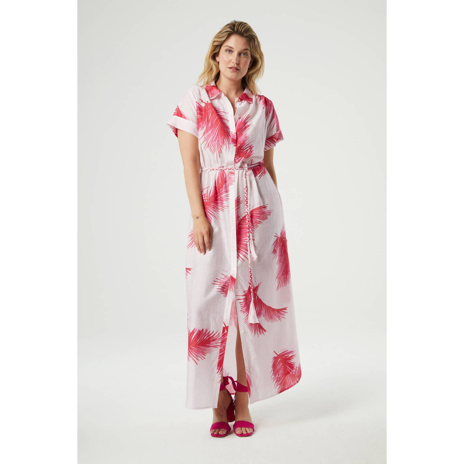 Fabienne Chapot maxi jurk met all over print en ceintuur roze lichtroze