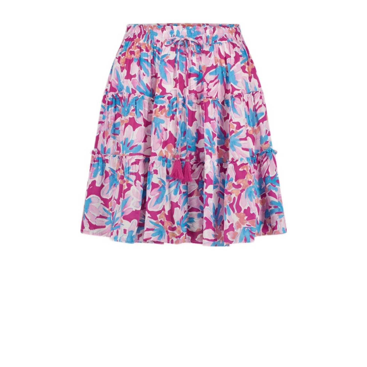 Fabienne Chapot gebloemde midi rok roze lichtroze blauw