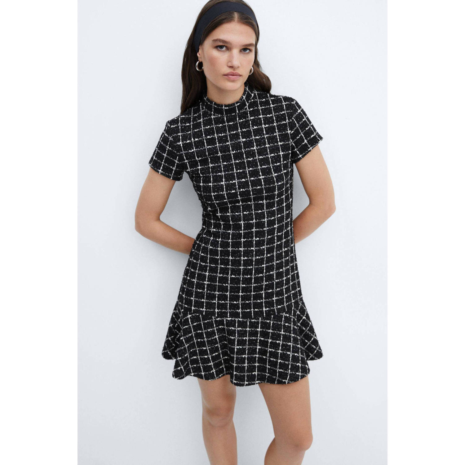 Mango jurk met all over print en ruches zwart