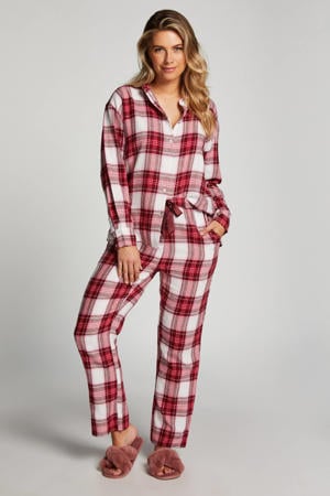 flanellen pyjamabroek rood/wit