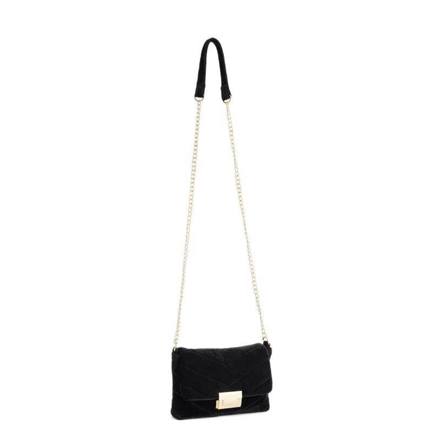 WE Fashion fluwelen crossbody tas zwart