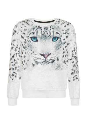 sweater met dierenprint wit/grijs