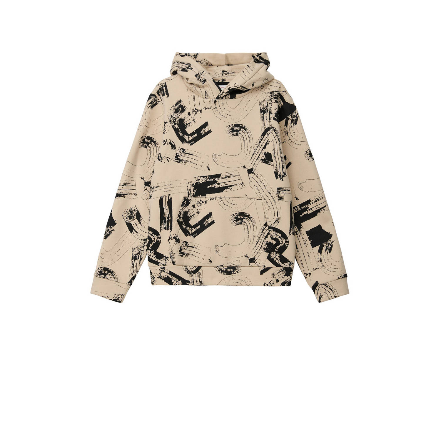 s.Oliver hoodie met all over print beige zwart