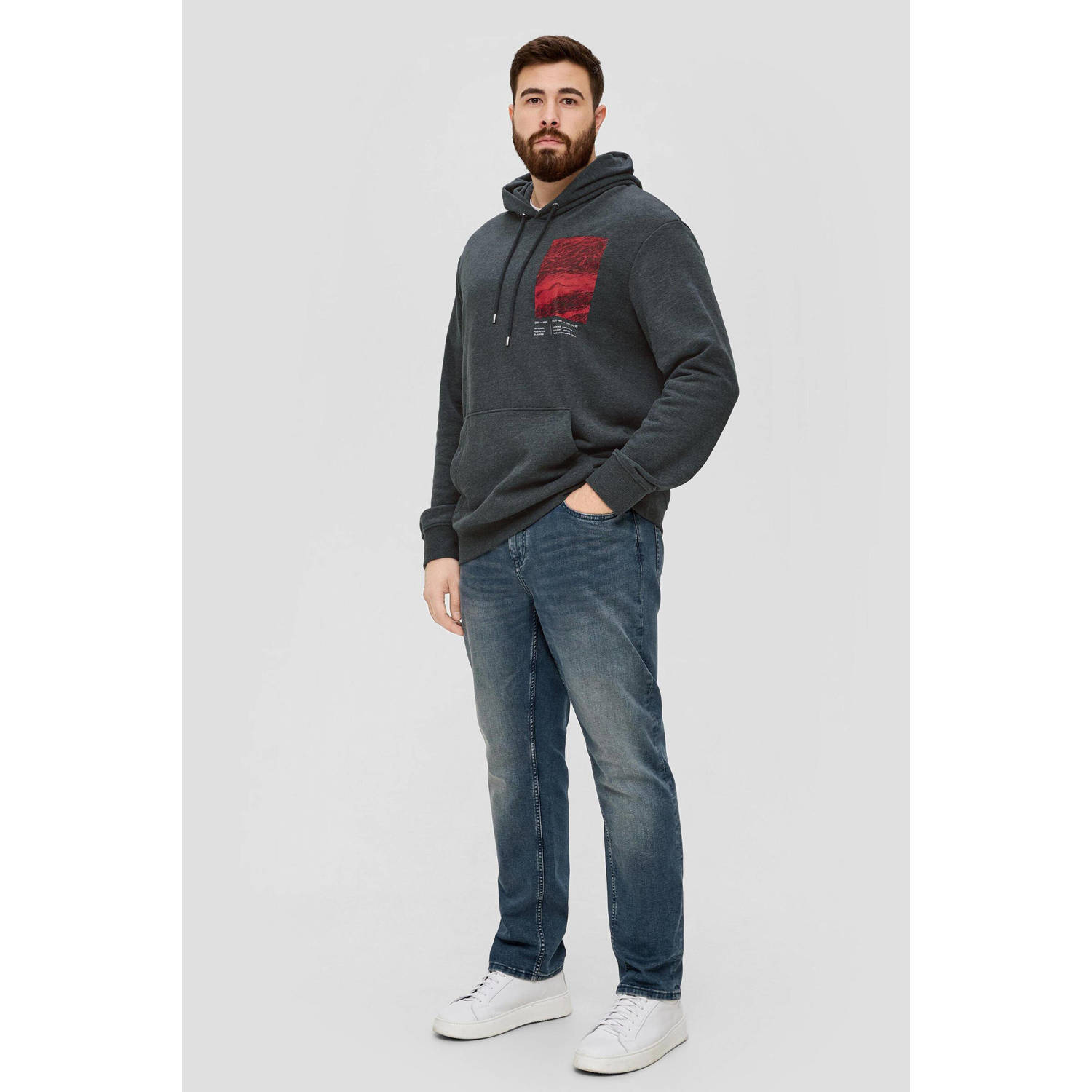 s.Oliver Big Size hoodie Plus Size met printopdruk grijs melange