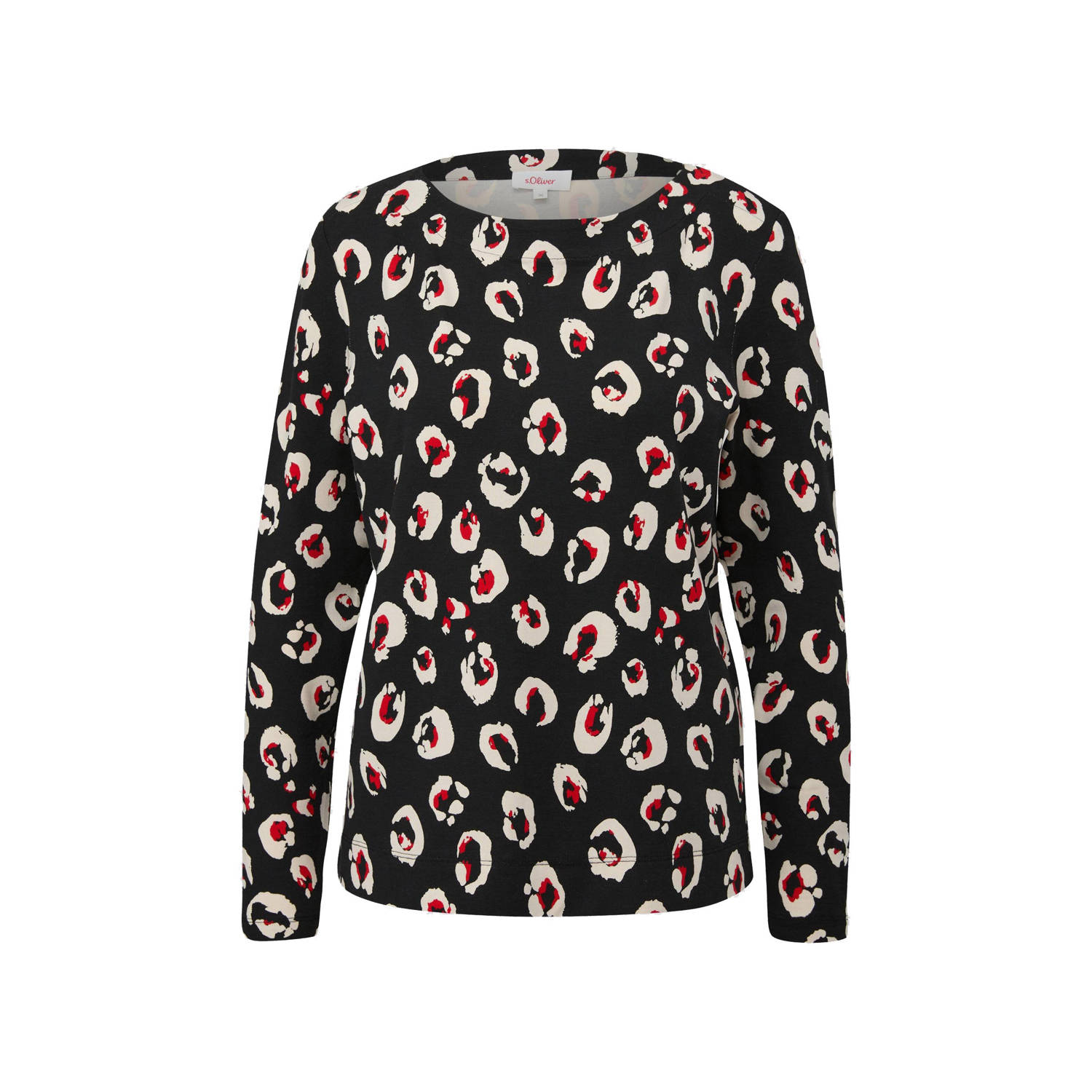 S.Oliver fijngebreide jersey top met all over print zwart ecru rood