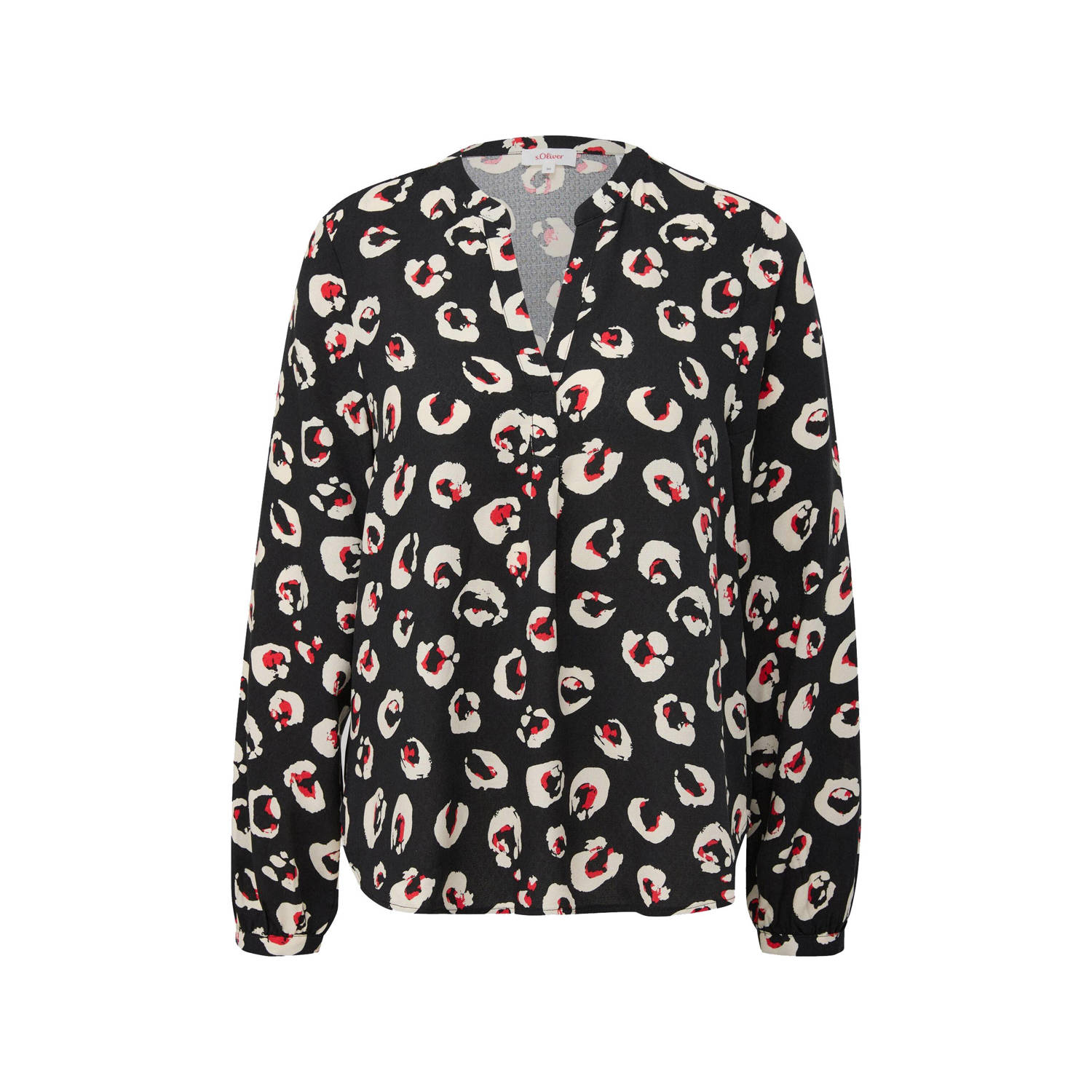 s.Oliver blousetop met all over print zwart ecru rood