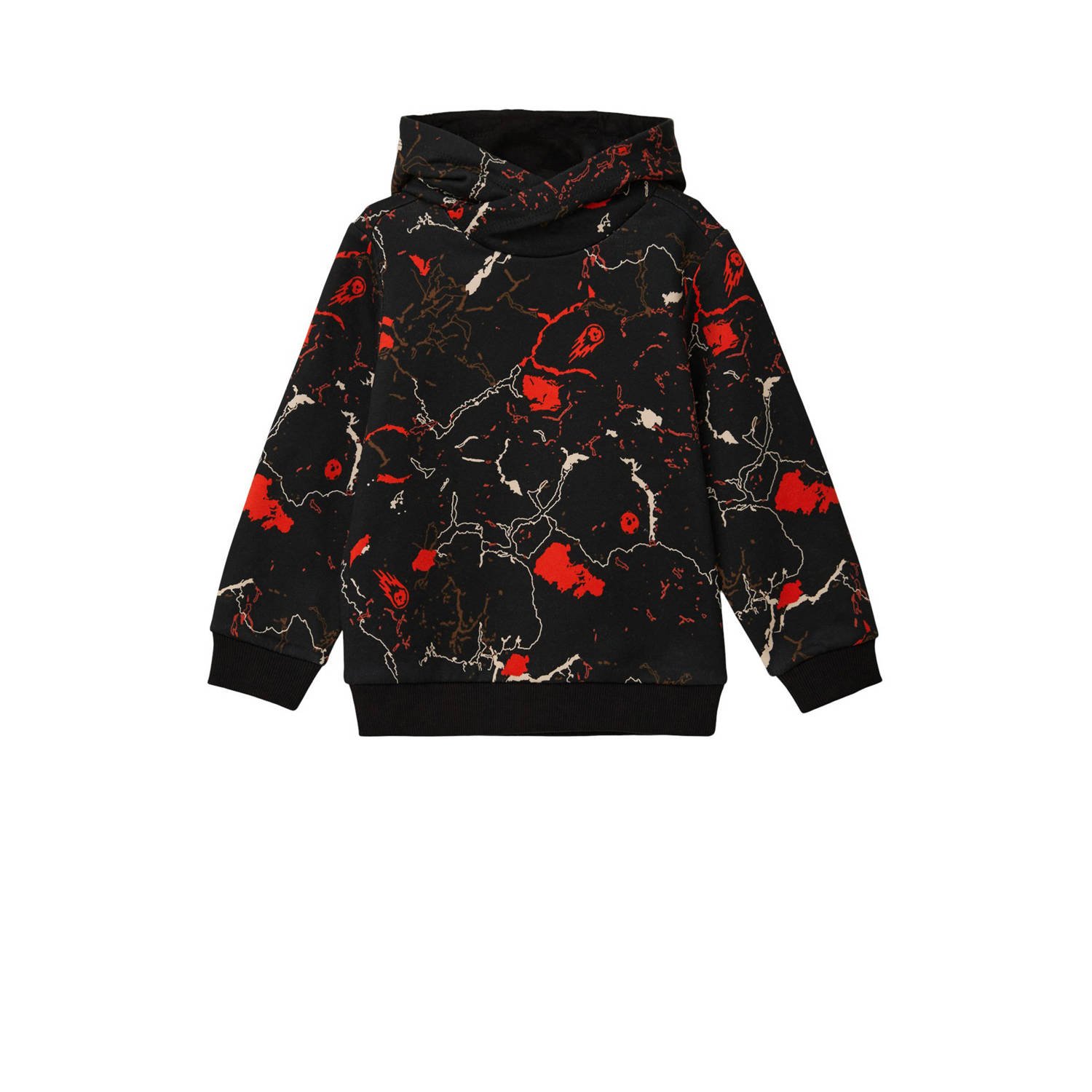 s.Oliver hoodie met all over print zwart rood