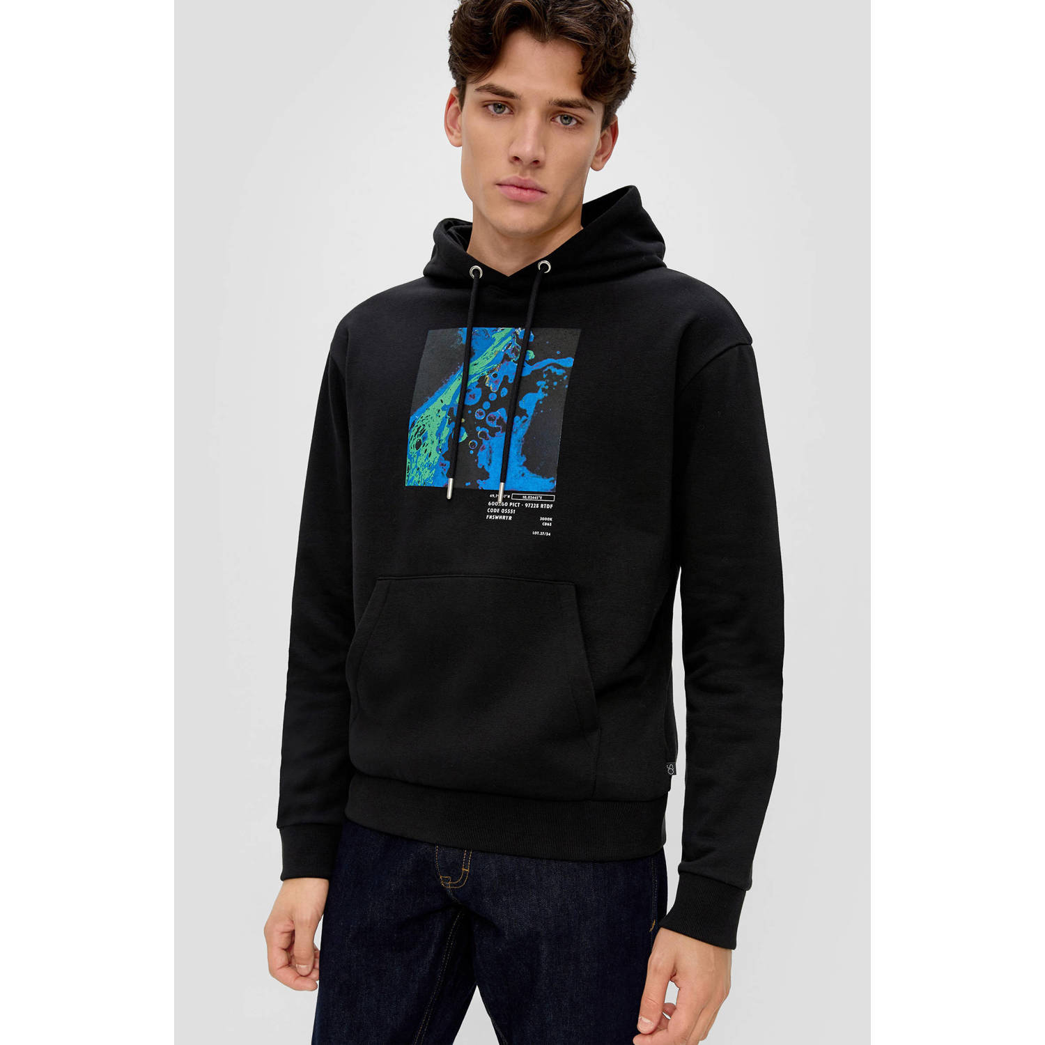 Q S by s.Oliver hoodie met printopdruk zwart