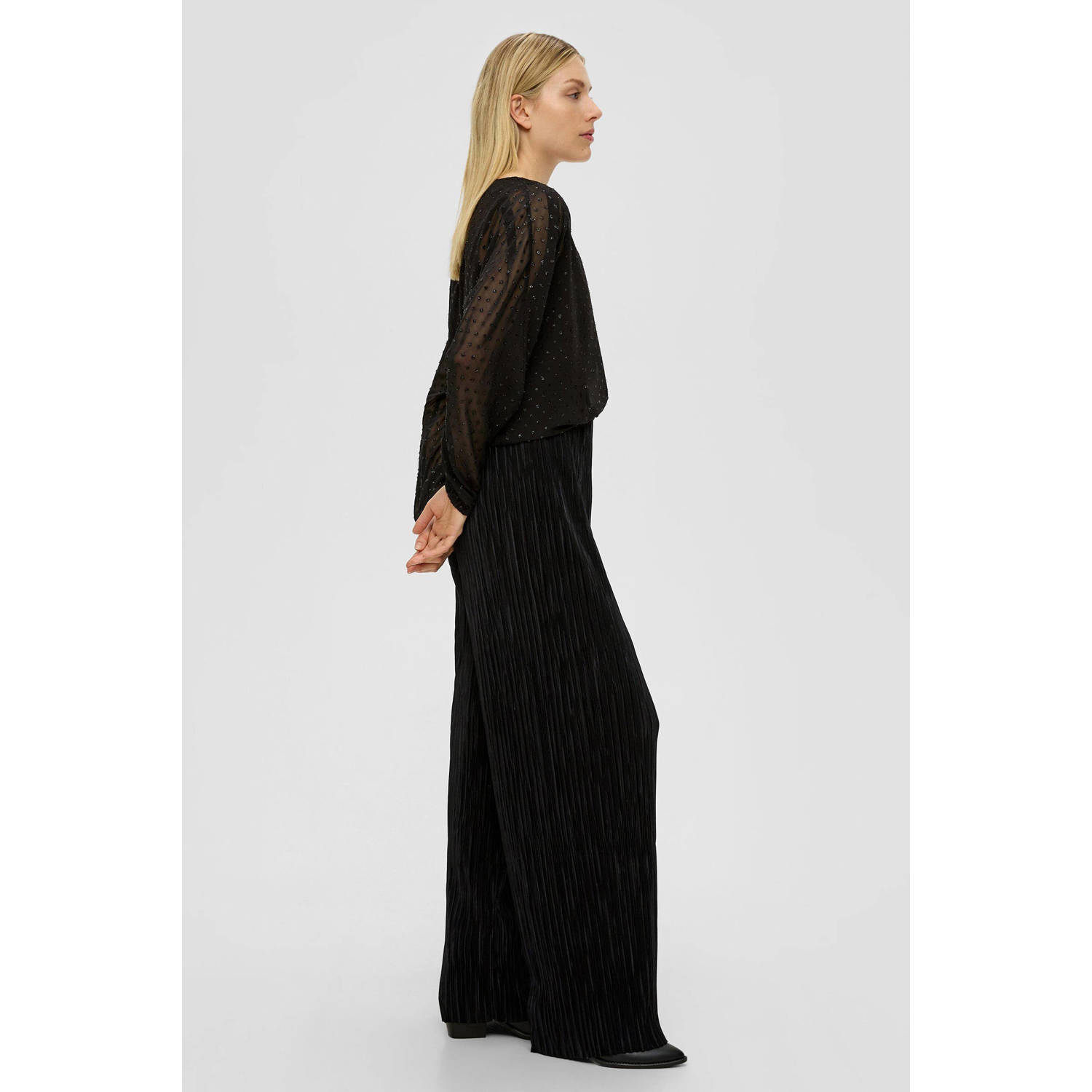 s.Oliver wide leg broek met textuur zwart