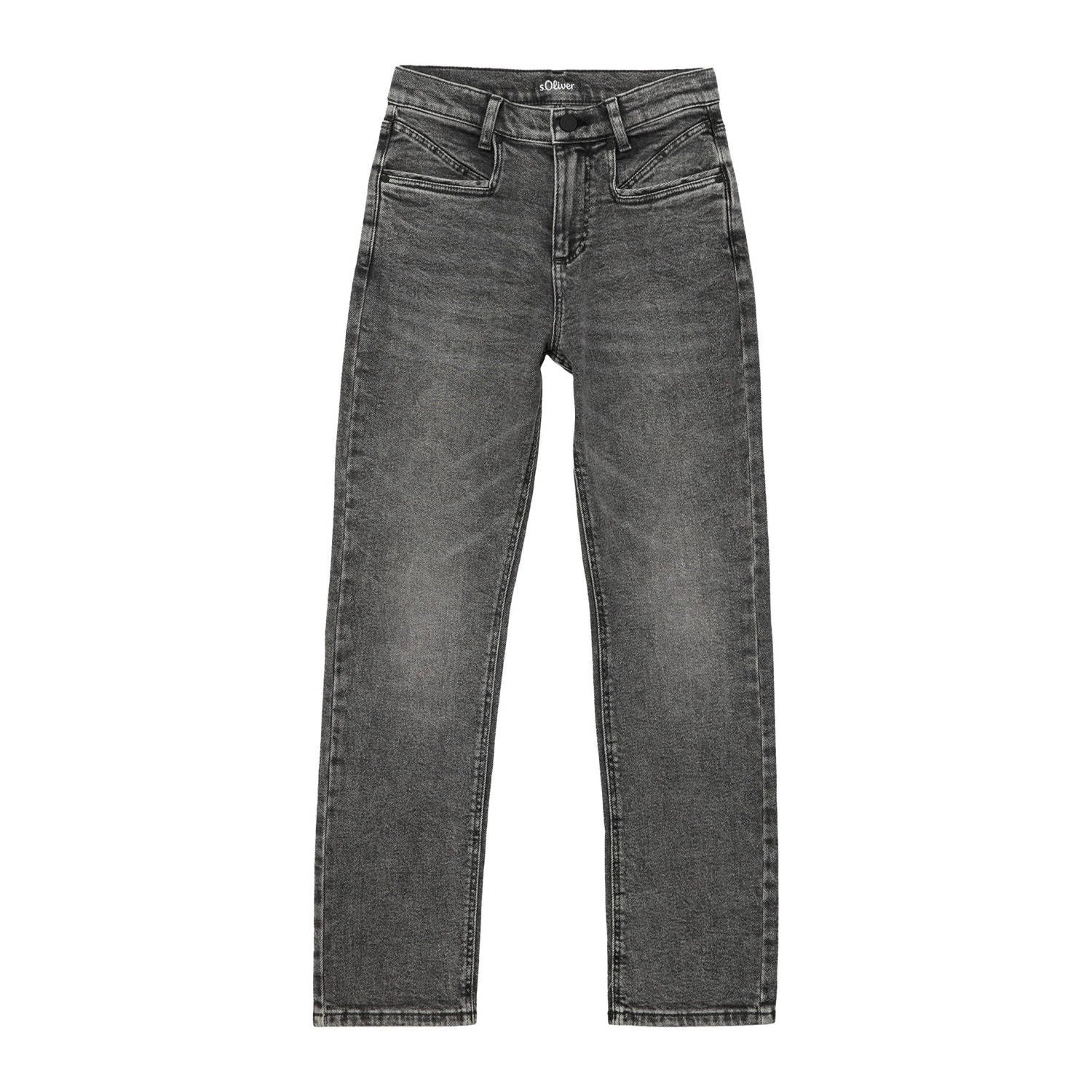 S.Oliver high waist regular fit jeans antraciet Grijs Meisjes Stretchdenim 134