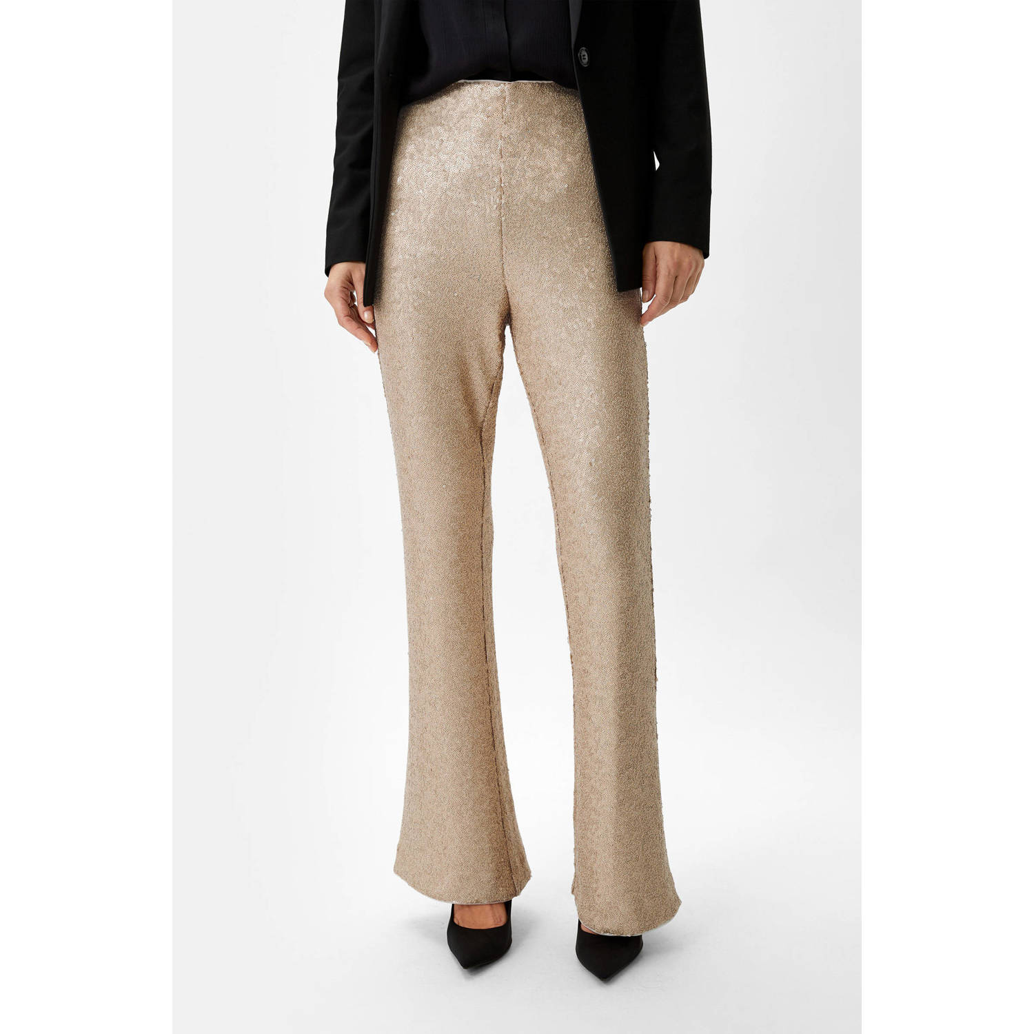 comma flared broek met pailletten goud