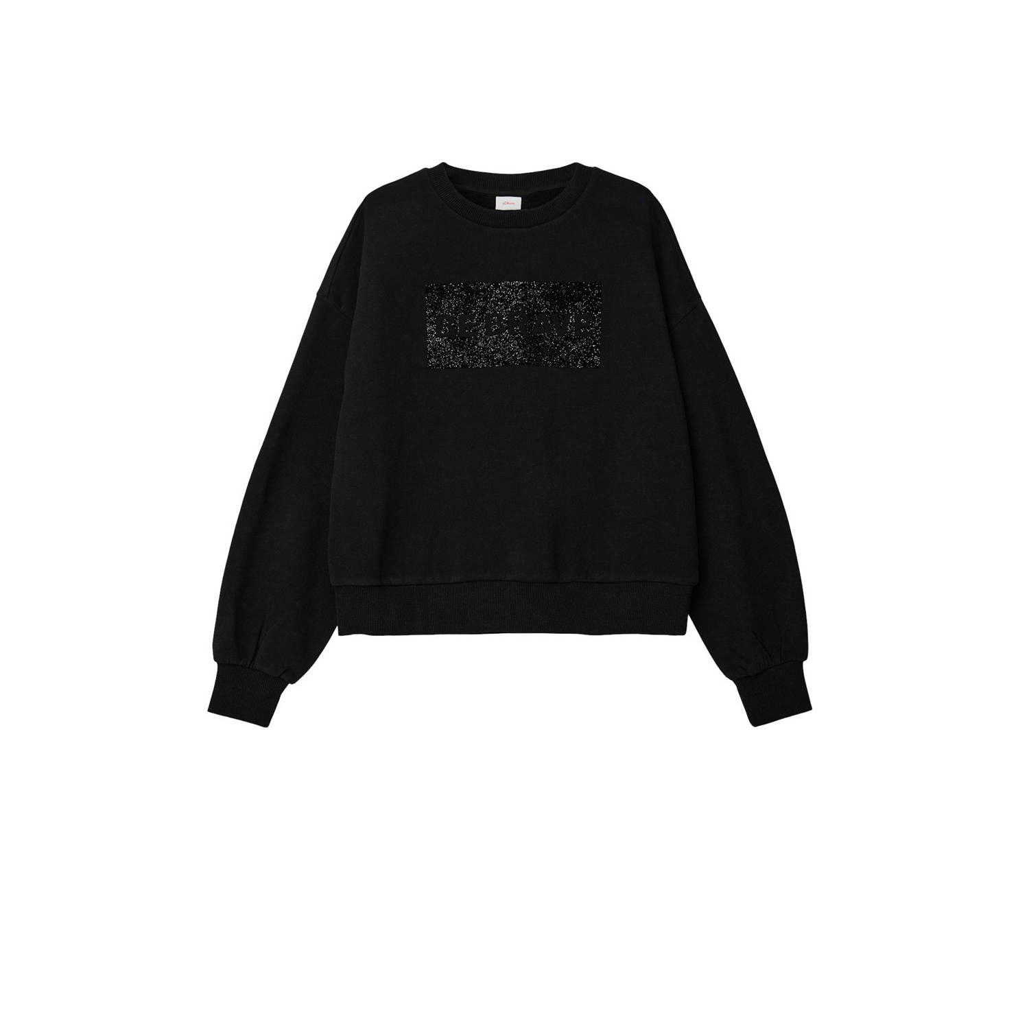 S.Oliver sweater met printopdruk en pailletten zwart Printopdruk 140
