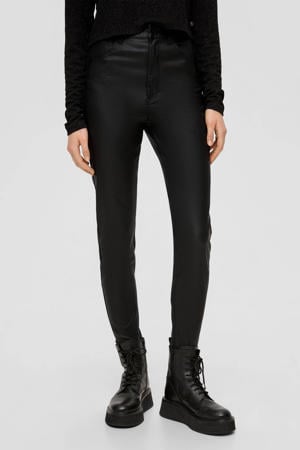 coated high waist slim fit broek zwart