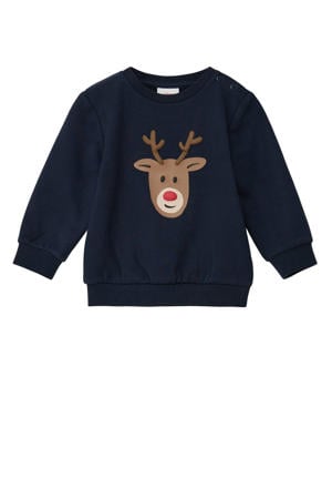 baby sweater met printopdruk donkerblauw/bruin