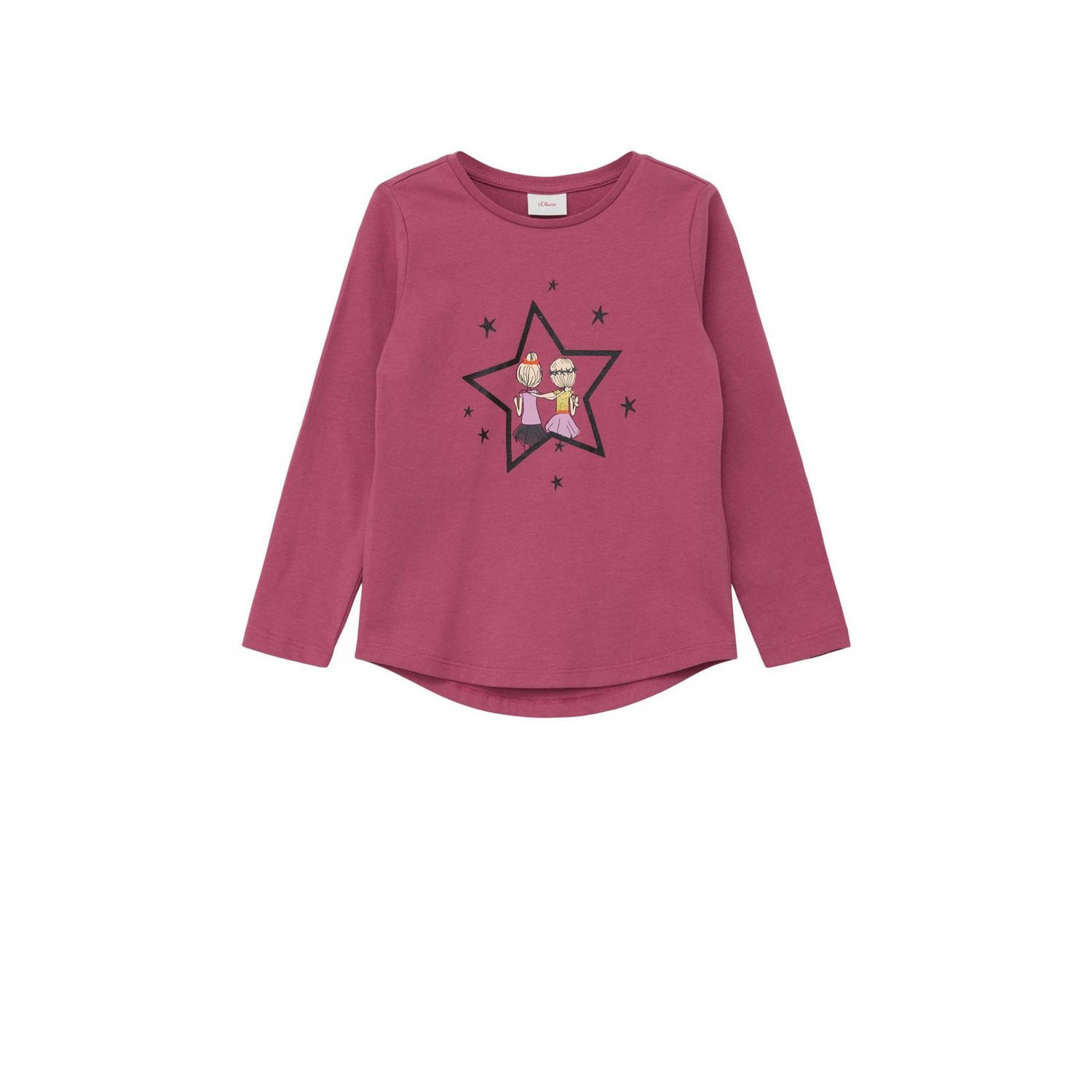 S.Oliver longsleeve met printopdruk donkerroze Meisjes Katoen Ronde hals 104 110