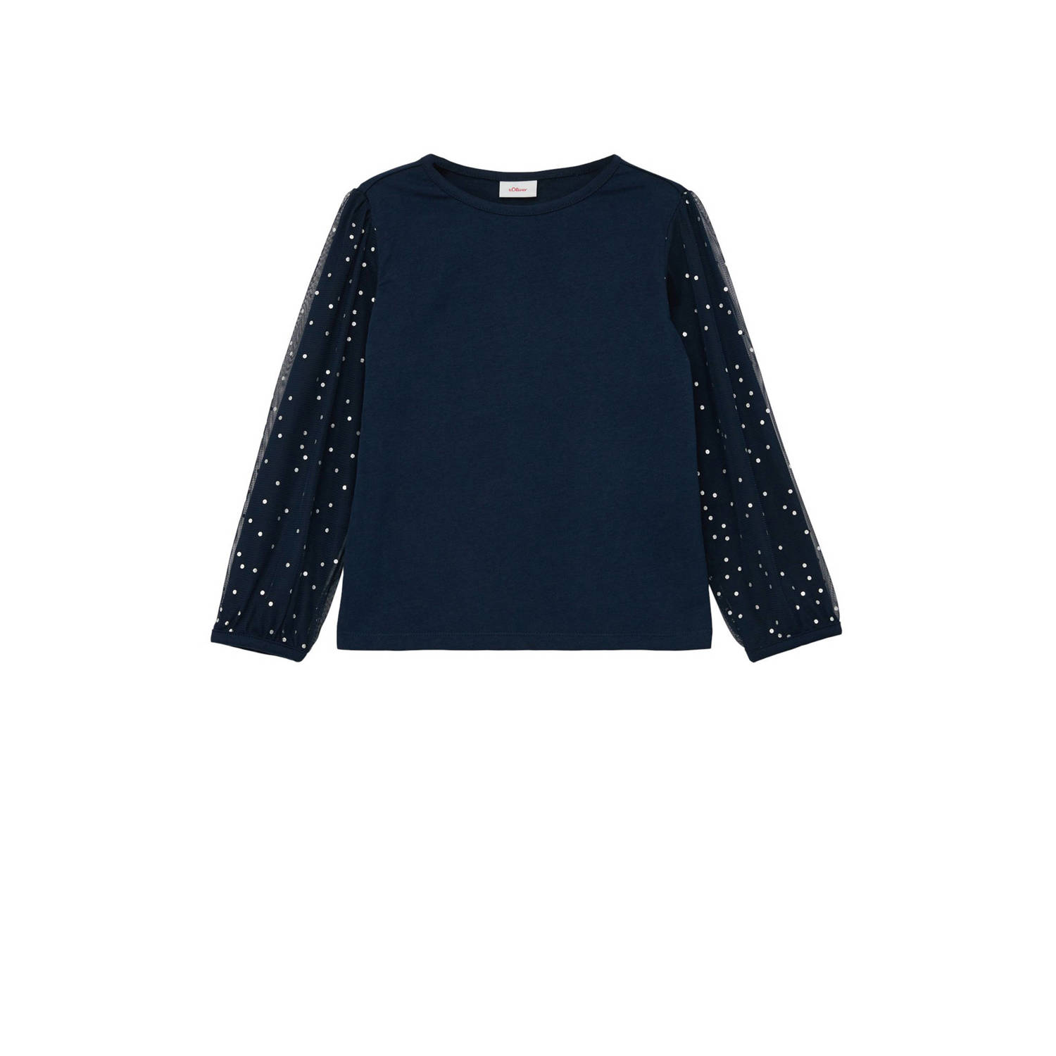S.Oliver longsleeve met all over print en studs donkerblauw Meisjes Katoen Ronde hals 116 122