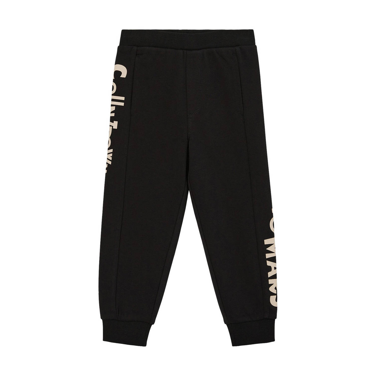 S.Oliver regular fit joggingbroek met tekst zwart beige Jongens Katoen 104