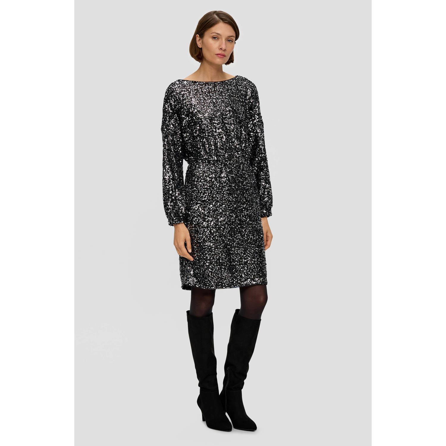 S.Oliver BLACK LABEL metallic jurk met pailletten zilver zwart